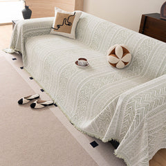 Decorative Slipcover for Pets, Kids, Boho Woven Couch Cover Throw Blanket with Tassel - Ornate Home
