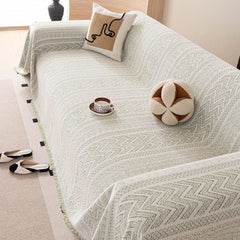 Decorative Slipcover for Pets, Kids, Boho Woven Couch Cover Throw Blanket with Tassel - Ornate Home