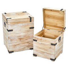 Decorative White Wash Storage Boxes-Trunks with Metal Detail (Set of 2) - Ornate Home