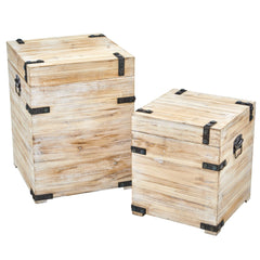 Decorative White Wash Storage Boxes-Trunks with Metal Detail (Set of 2) - Ornate Home