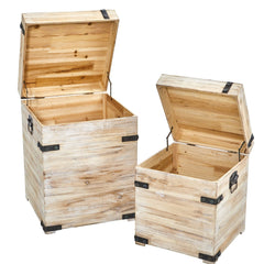 Decorative White Wash Storage Boxes-Trunks with Metal Detail (Set of 2) - Ornate Home