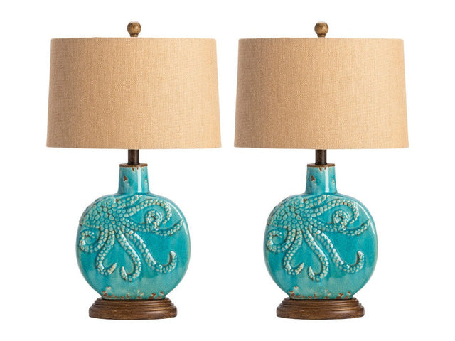 Deep Ocean Blue Table Lamp (Set of 2) - Ornate Home
