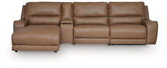 DeepWakes Caramel 4-Piece Reclining Sectional with Chaise and Storage Console - Ornate Home
