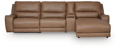 DeepWakes Caramel 4-Piece Reclining Sectional with Chaise and Storage Console - Ornate Home