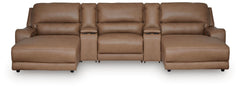 DeepWakes Caramel 5-Piece Power Reclining Sectional with Chaise - Ornate Home