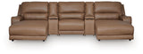 DeepWakes Caramel 5-Piece Reclining Sectional with Double Chaise and Storage Consoles (Online Special Price)