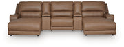 DeepWakes Caramel 5-Piece Reclining Sectional with Double Chaise and Storage Consoles (Online Special Price) - Ornate Home