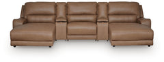 DeepWakes Caramel 5-Piece Reclining Sectional with Double Chaise and Storage Consoles - Ornate Home