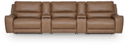 DeepWakes Caramel 5-Piece Reclining Sectional with Storage Consoles (Online Special Price) - Ornate Home