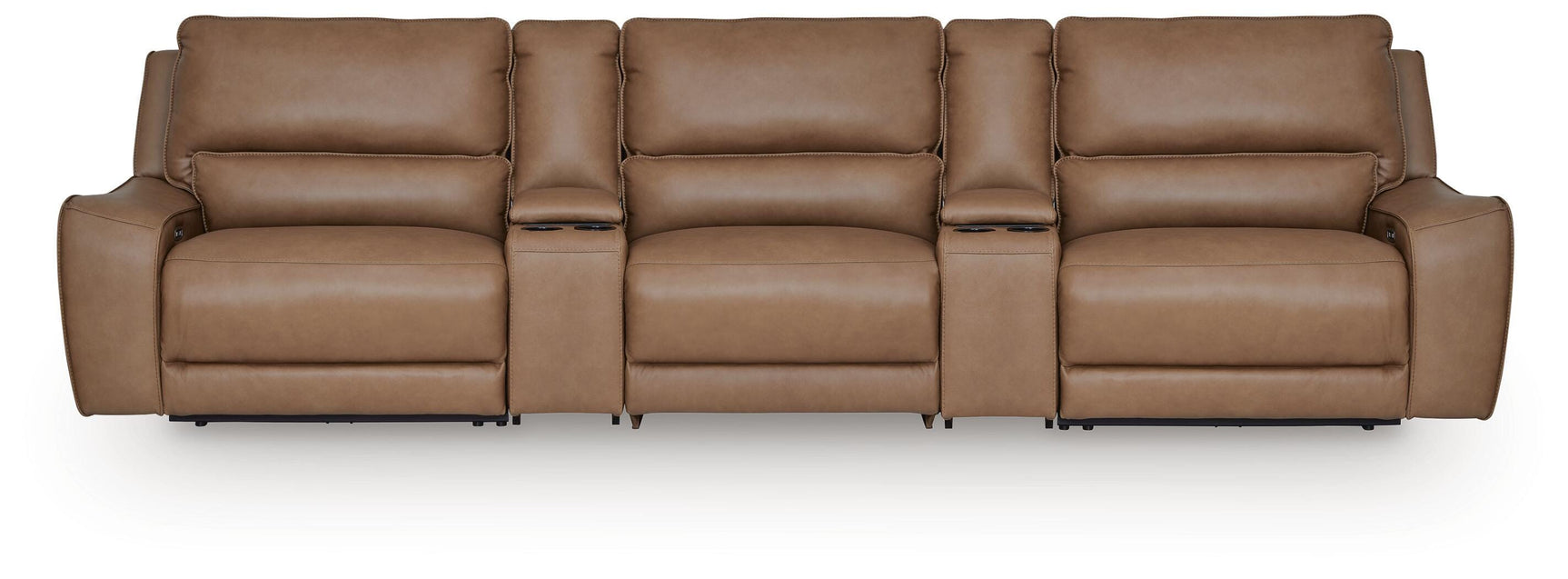 DeepWakes Caramel 5-Piece Reclining Sectional with Storage Consoles