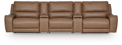 DeepWakes Caramel 5-Piece Reclining Sectional with Storage Consoles - Ornate Home