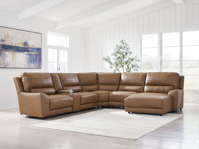 DeepWakes Caramel 6-Piece Power Reclining Sectional with Right Chaise (Online Special Price) - Ornate Home