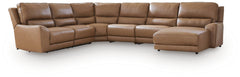 DeepWakes Caramel 6-Piece Reclining Sectional with Chaise - Ornate Home
