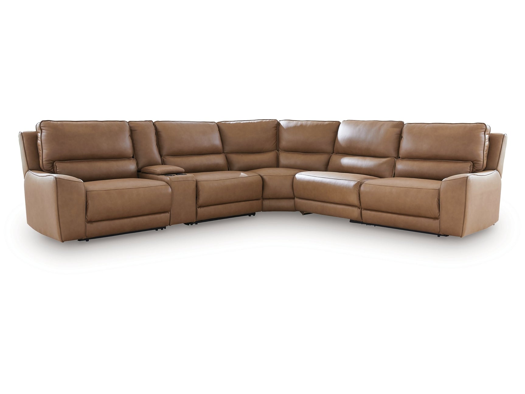 DeepWakes Caramel 6-Piece Reclining Sectional with Storage Console - Ornate Home