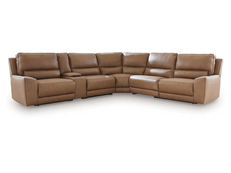 DeepWakes Caramel 6-Piece Reclining Sectional with Storage Console - Ornate Home