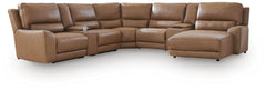 DeepWakes Caramel 7-Piece Reclining Sectional with Chaise and Storage Consoles - Ornate Home