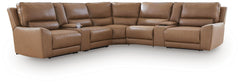 DeepWakes Caramel 7-Piece Reclining Sectional with Storage Consoles - Ornate Home