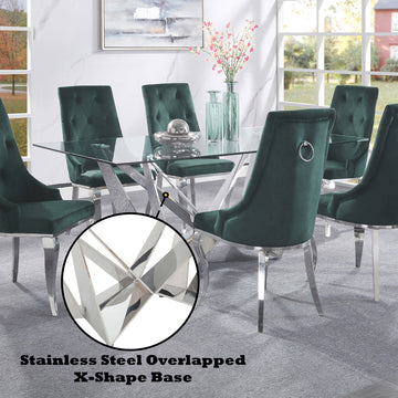 Dekel Clear Tempered Glass/Stainless Steel Dining Table - Ornate Home