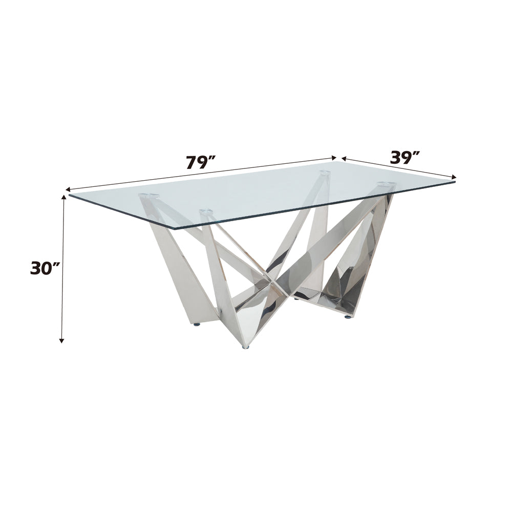 Dekel Clear Tempered Glass/Stainless Steel Dining Table - Ornate Home