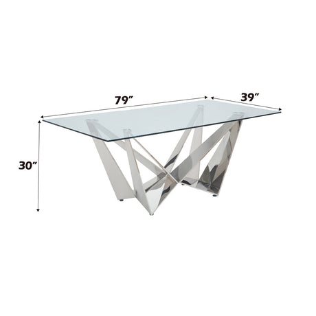 Dekel Clear Tempered Glass/Stainless Steel Dining Table - Ornate Home
