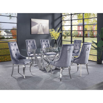 Dekel Clear Tempered Glass/Stainless Steel Dining Table - Ornate Home