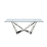 Dekel Clear Tempered Glass/Stainless Steel Dining Table - Ornate Home