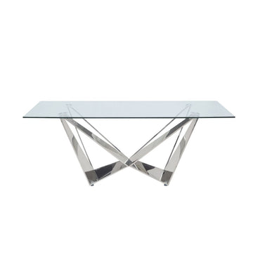 Dekel Clear Tempered Glass/Stainless Steel Dining Table - Ornate Home