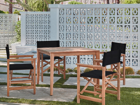 Del Ray 5-Piece Square Teak Black Outdoor Dining Set with Folding Armchairs - Ornate Home