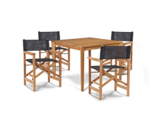 Del Ray 5-Piece Square Teak Black Outdoor Dining Set with Folding Armchairs - Ornate Home