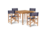 Del Ray 5-Piece Square Teak Blue Outdoor Dining Set with Folding Armchairs - Ornate Home