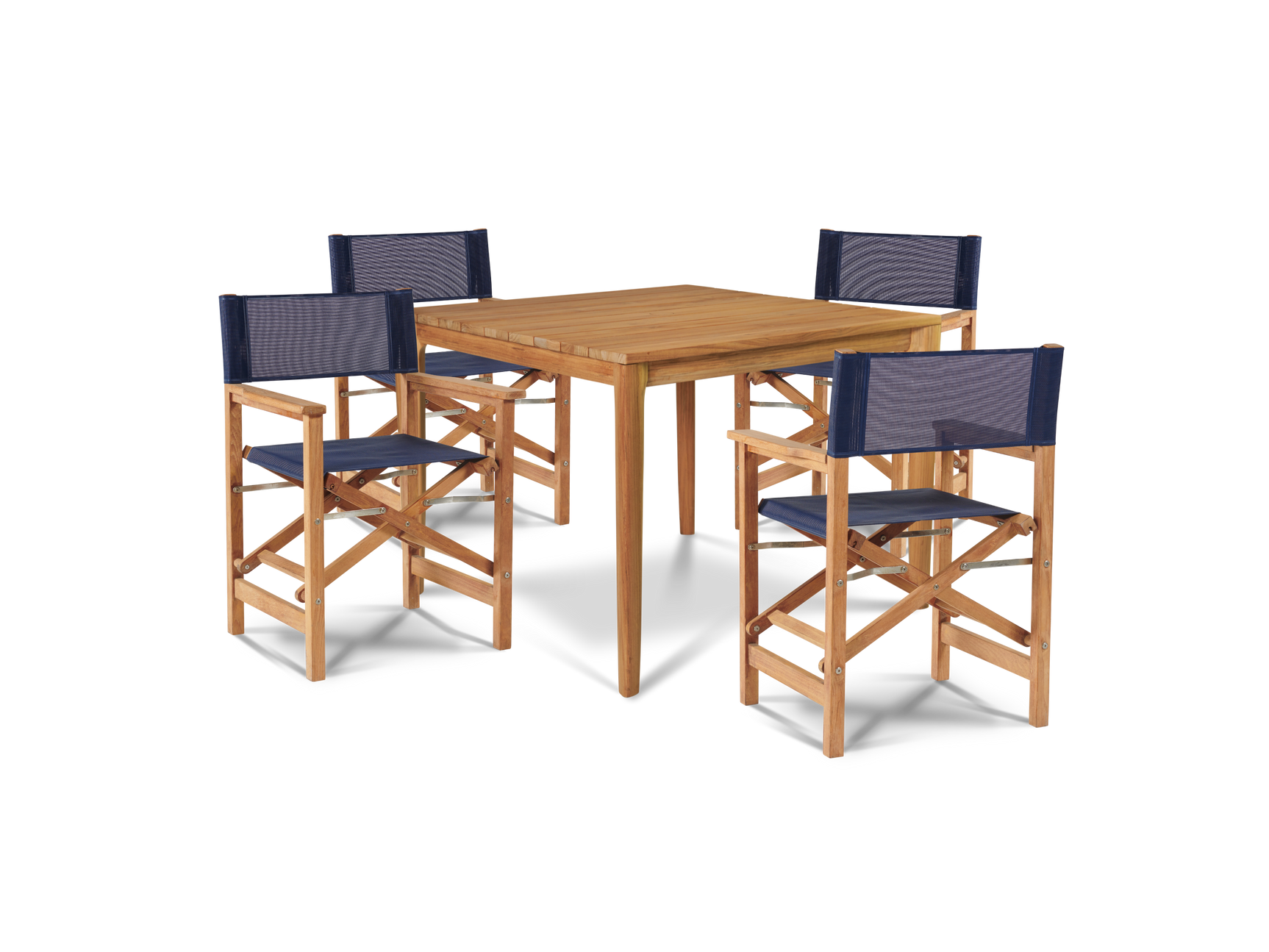 Del Ray 5-Piece Square Teak Blue Outdoor Dining Set with Folding Armchairs - Ornate Home