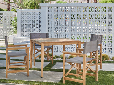 Del Ray 5-Piece Square Teak Taupe Outdoor Dining Set with Folding Armchairs - Ornate Home