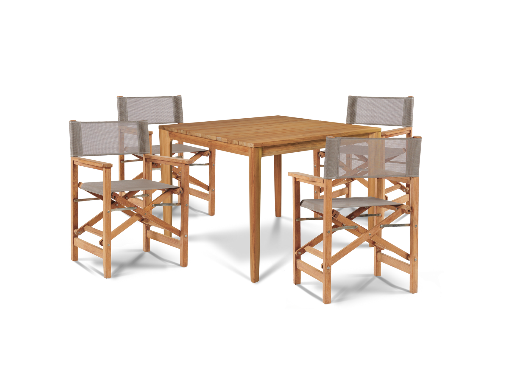 Del Ray 5-Piece Square Teak Taupe Outdoor Dining Set with Folding Armchairs - Ornate Home