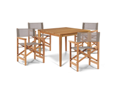 Del Ray 5-Piece Square Teak Taupe Outdoor Dining Set with Folding Armchairs - Ornate Home