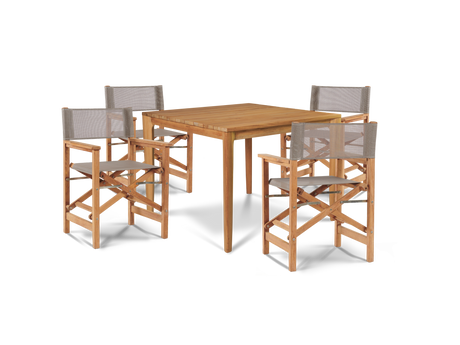 Del Ray 5-Piece Square Teak Taupe Outdoor Dining Set with Folding Armchairs - Ornate Home