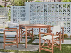Del Ray 5-Piece Square Teak White Outdoor Dining Set with Folding Armchairs - Ornate Home