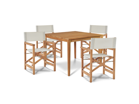 Del Ray 5-Piece Square Teak White Outdoor Dining Set with Folding Armchairs - Ornate Home