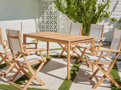 Del Ray 63-inch Rectangular Teak Outdoor Dining Table with Umbrella Hole - Ornate Home