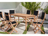 Del Ray 7-Piece Rectangular Teak Black Outdoor Dining Set with Folding Armchairs - Ornate Home