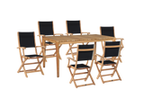 Del Ray 7-Piece Rectangular Teak Black Outdoor Dining Set with Folding Armchairs - Ornate Home