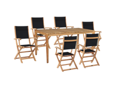 Del Ray 7-Piece Rectangular Teak Black Outdoor Dining Set with Folding Armchairs - Ornate Home