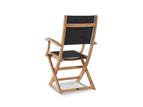 Del Ray 7-Piece Rectangular Teak Black Outdoor Dining Set with Folding Armchairs - Ornate Home