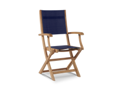 Del Ray 7-Piece Rectangular Teak Blue Outdoor Dining Set with Folding Armchairs - Ornate Home