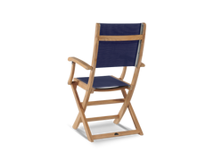 Del Ray 7-Piece Rectangular Teak Blue Outdoor Dining Set with Folding Armchairs - Ornate Home