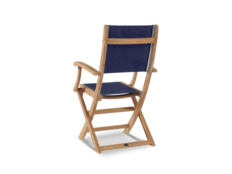 Del Ray 7-Piece Rectangular Teak Blue Outdoor Dining Set with Folding Armchairs - Ornate Home