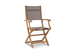 Del Ray 7-Piece Rectangular Teak Taupe Outdoor Dining Set with Folding Armchairs - Ornate Home