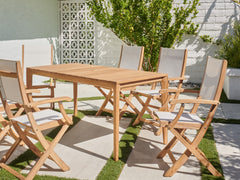 Del Ray 7-Piece Rectangular Teak White Outdoor Dining Set with Folding Armchairs - Ornate Home