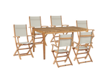 Del Ray 7-Piece Rectangular Teak White Outdoor Dining Set with Folding Armchairs - Ornate Home