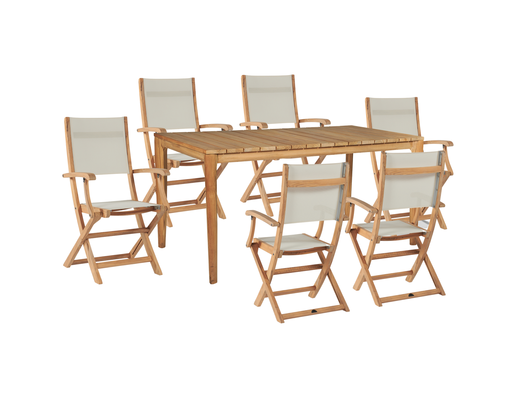 Del Ray 7-Piece Rectangular Teak White Outdoor Dining Set with Folding Armchairs - Ornate Home