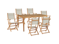 Del Ray 7-Piece Rectangular Teak White Outdoor Dining Set with Folding Armchairs - Ornate Home